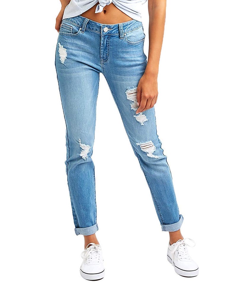 Skirt BL Women's High Waisted Stretch Ripped Skinny Jeans Juniors Destroyed Butt Lifting Denim Pants (Blue, US 12)